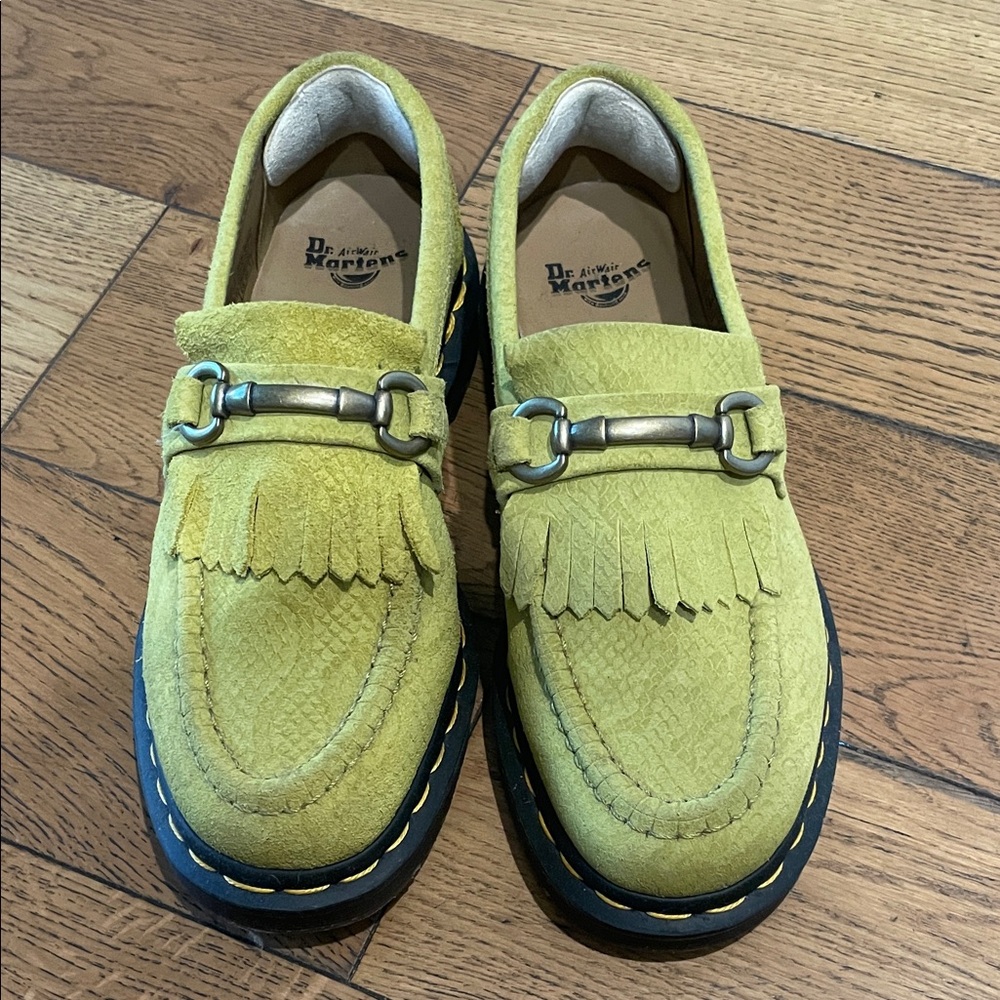 Dr. Martens Women's Lime Green Suede Kiltie Horsebit Loafers
